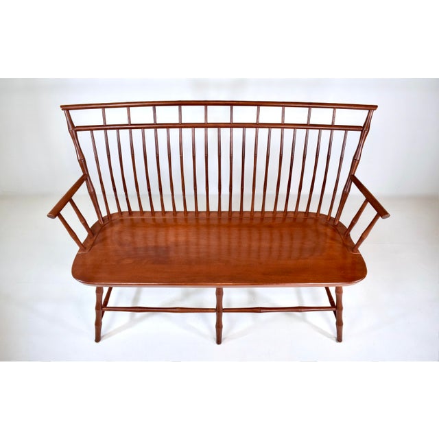 Rustic Vintage American Birdcage Windsor Bench, 1990's After Nichols & Stone For Sale - Image 3 of 14