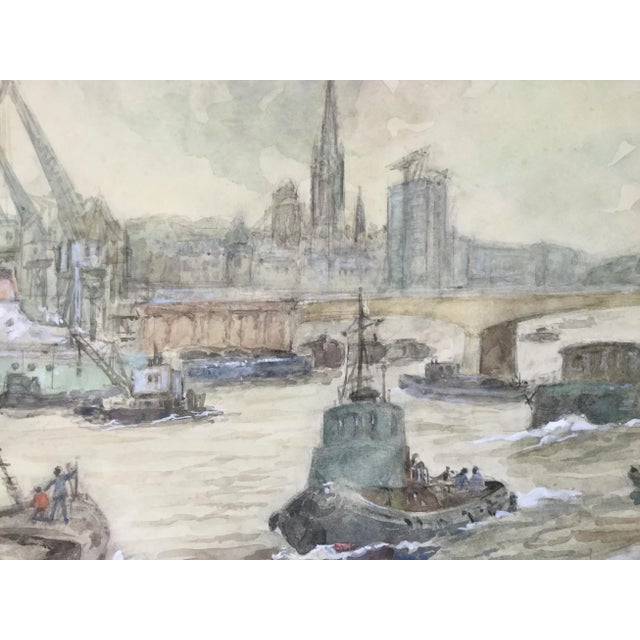 Guy Marc, Rouen Harbour, 1974, Watercolour on Cardboard For Sale - Image 5 of 6