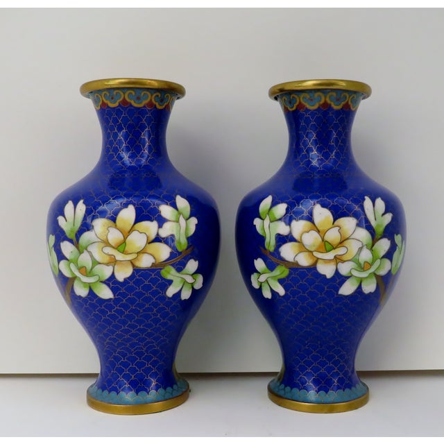Vintage Cloisinne Vases, a Pair For Sale In Los Angeles - Image 6 of 8