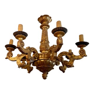 Antique 18th C Style Italian Giltwood 6 Light Chandelier For Sale