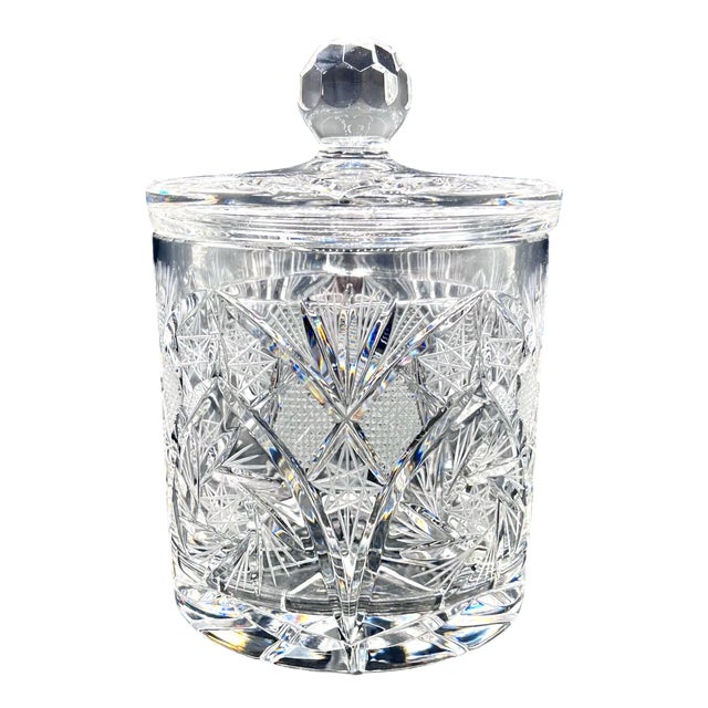 Vintage Cut Crystal Biscuit Barrel in Lead Crystal, 1950s For Sale