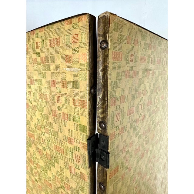 Sand Late 19th Century 3-Panel Screen / Room Divider W Godey’s Fashion Print Appliqué For Sale - Image 8 of 13
