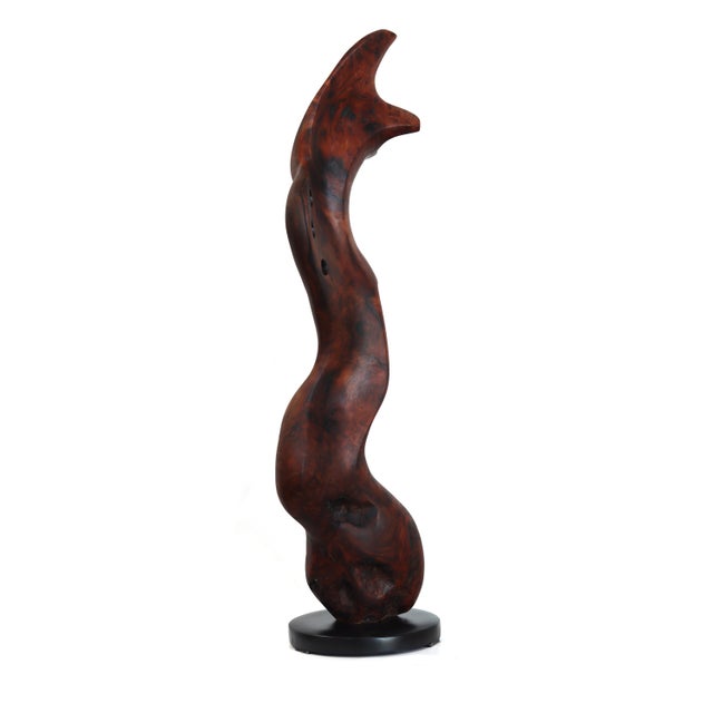 Wood Diva - Medium Size Abstract Organic Form Redwood Sculpture on Wood Base Original Artwork by Joe Garnero For Sale - Image 7 of 11