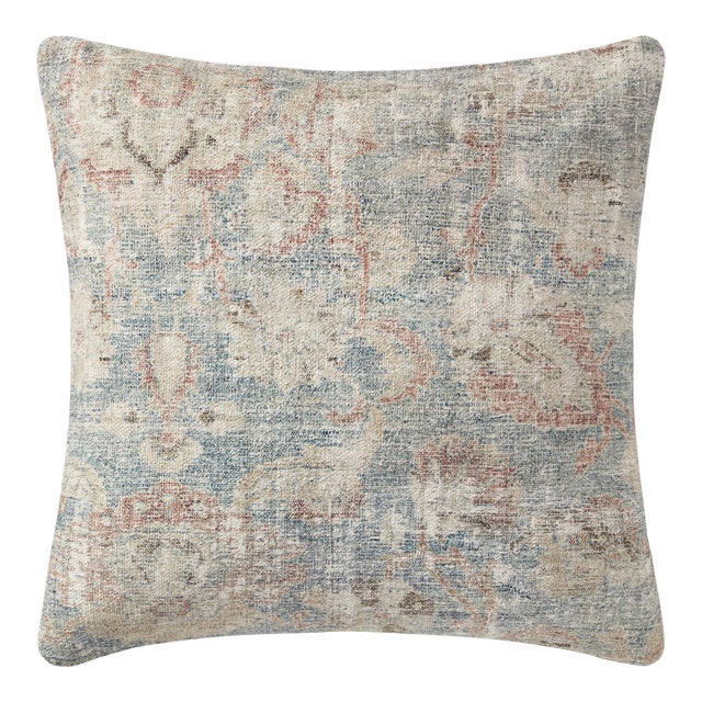 Amber Lewis x Loloi Pacifica Sky / Natural 22" x 22" Cover with Down Pillow For Sale