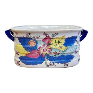 Large Ceramic Tobacco Leaf Motif Foot Bath or Planter For Sale