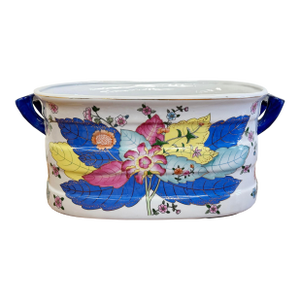 Large Porcelain Tobacco Leaf Motif Foot Bath or Planter
