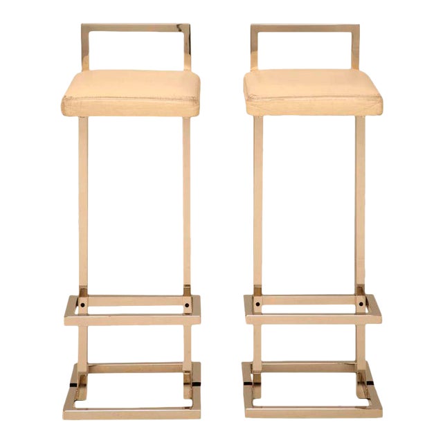 Circa 1970 Romeo Rega Chrome & Leather Bar Stools - A Pair For Sale