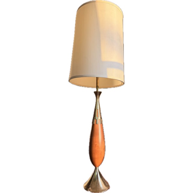 1950s Tony Paul for Westwood Industries Brass & Walnut Table Lamps With Original Shades For Sale In Portland, OR - Image 6 of 6