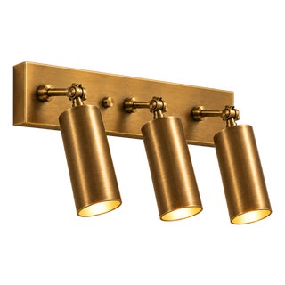 Handcrafted Brass 3-Light Adjustable Vanity Sconce, Cylinder Wall Light for Bathroom & Mirror For Sale