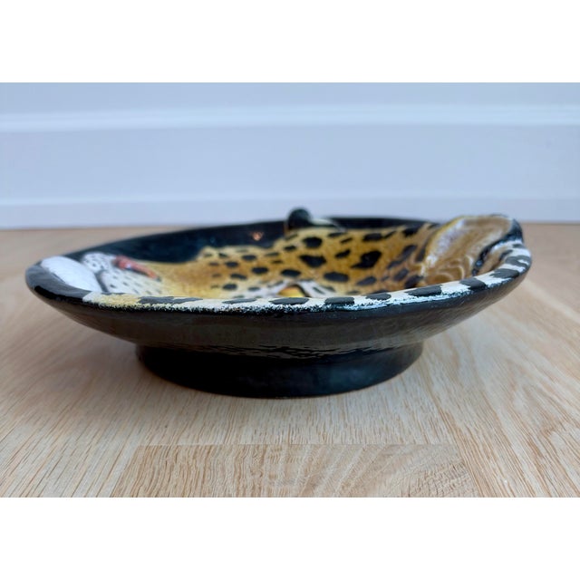 Mid-Century Modern Vintage Italian Majolica Leopard Head Ceramic Bowl or Wall Plate For Sale - Image 3 of 5