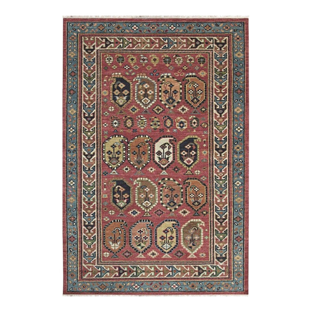 8x10 Kira Traditional Coral Geometric Paisley Hand Knotted Wool Carpet Rug For Sale