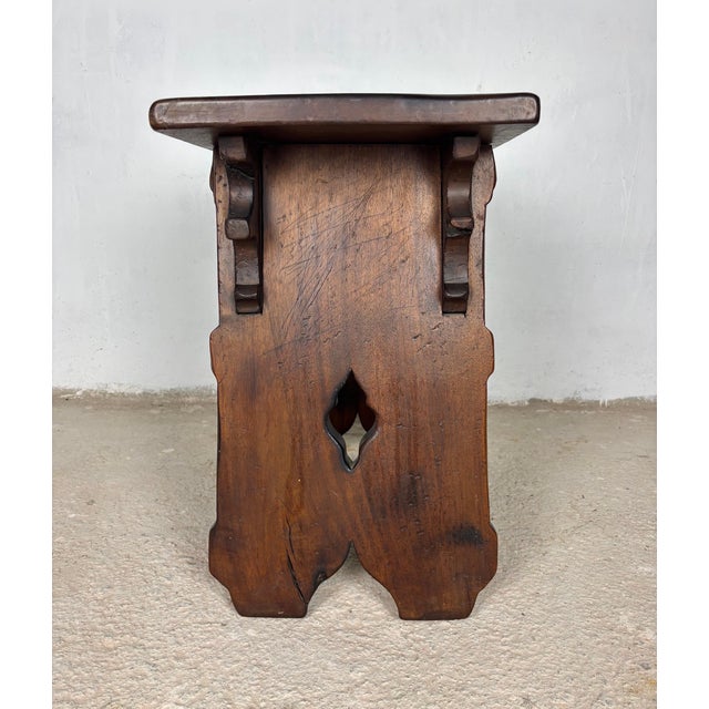 Rustic Hand-Carved Walnut Stool or Side Table, Early-20th Century For Sale - Image 12 of 12