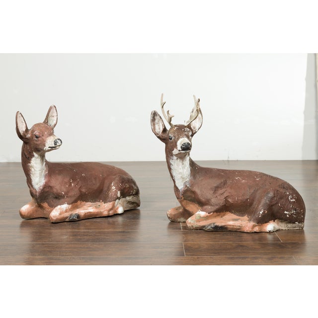 Mid-Century Modern Vintage Pair of Midcentury American Deer Sculptures with Weathered Patina For Sale - Image 3 of 9
