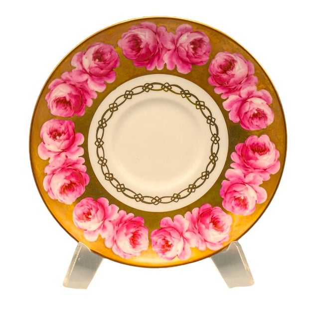 Ceramic 1950s Royal Chelsea ‘Pink Cabbage Roses’ Teacup & Saucer Set - Gold English Bone China For Sale - Image 7 of 10