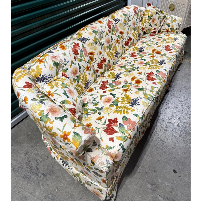 Mid-Century Modern Mid 20th Century Ethan Allen Floral Upholstered Three-Seat Sofa For Sale - Image 3 of 12