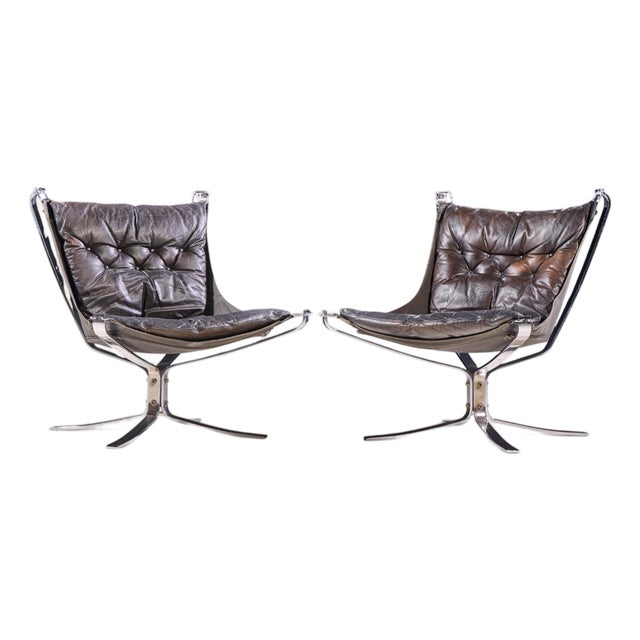 Sigurd Ressell for Vatne Møbler Mid Century Chrome Falcon Lounge Chairs - Pair For Sale