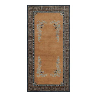 Rug & Kilim’s Chinese Art Deco Inspired Runner Rug, Brown With Greek Key Border For Sale