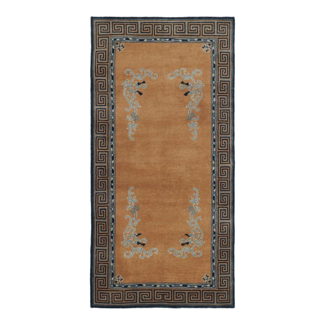 Rug & Kilim’s Chinese Art Deco Inspired Runner Rug, Brown With Greek Key Border For Sale