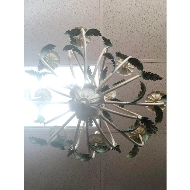 White Large Vintage 1940s Italian Wrought Iron Chandelier For Sale - Image 8 of 9