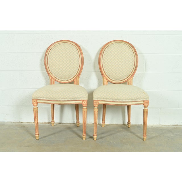 Baker Furniture French Regency Louis XVI Cream and Pink Lacquered Side Chairs or Dining Chairs, Pair For Sale - Image 14 of 14