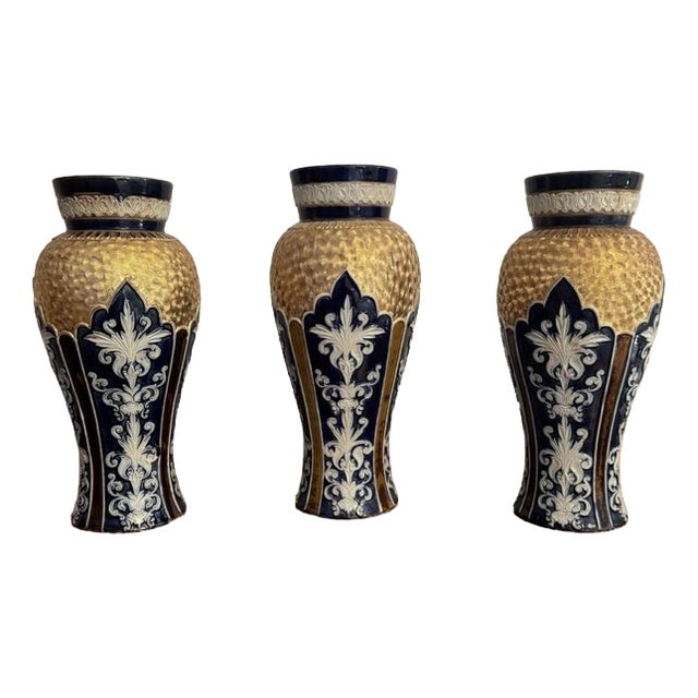 Garniture of Antique Vases from Royal Doulton, 1900, Set of 3 For Sale