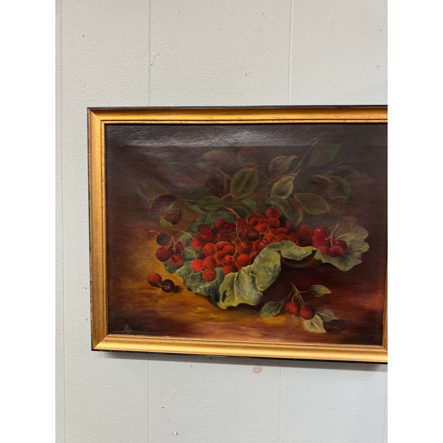 French 19th Century Oil on Canvas Still Life of Cherries For Sale - Image 3 of 5