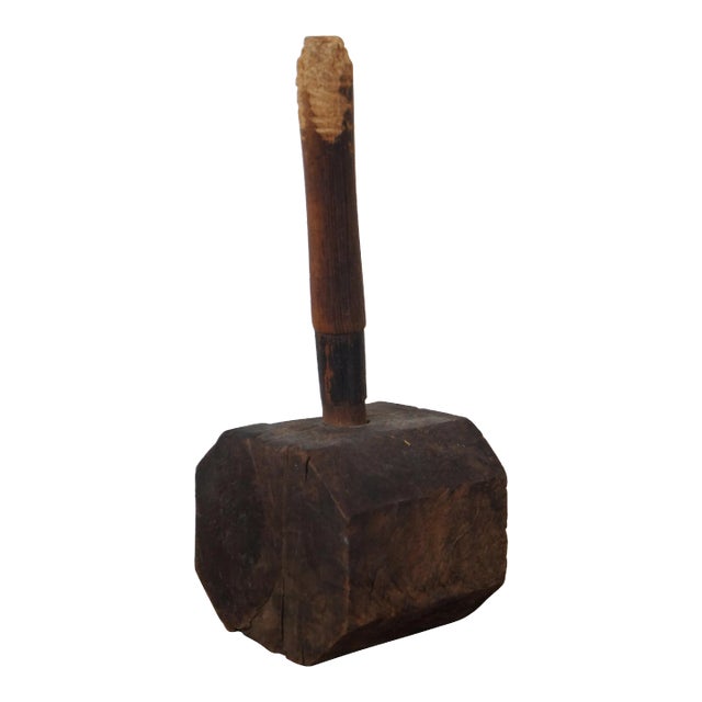 Antique 1910s Primitive Rustic Wooden Octagonal Sledge Hammer Carpenter Mallet For Sale