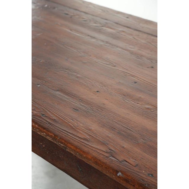 Brown Antique French Pine Dining Table with Oak Base and Practical Drawer, 19th Century For Sale - Image 8 of 12