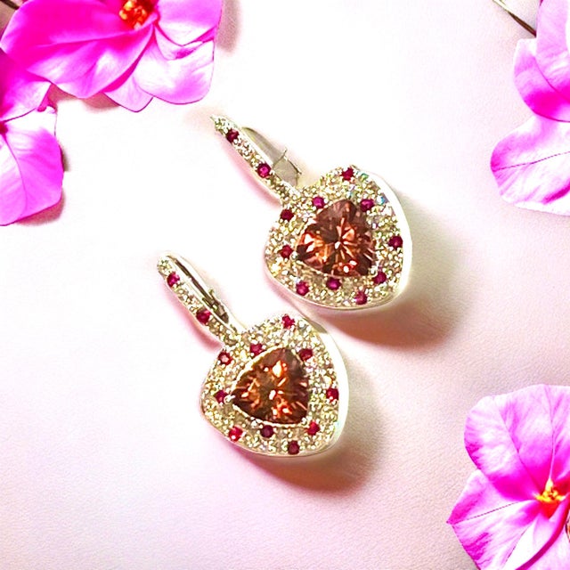 Natural Tourmaline Ruby Diamond Dangle Earrings 14k WG 10.53 TCW Certified For Sale - Image 13 of 18