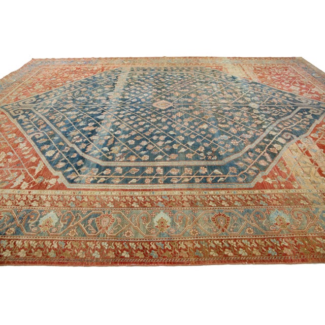 Allover 1920s Antique Persian Bakhtiari Wool Rug in Blue & Red-Rust Color For Sale In New York - Image 6 of 9
