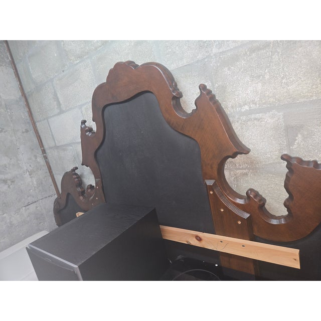 Early 20th Century Vintage French Provincial Carved Wood & Upholstered Headboard – King Size For Sale - Image 5 of 6