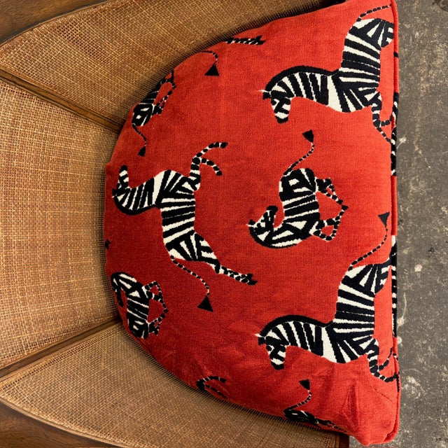 Textile Pair of Mid-Century Caned Back Barrel Club Chairs Attributed to Directional Zebra For Sale - Image 7 of 12