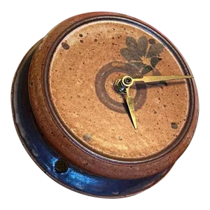 1970s Vintage Stoneware Wall Clock With Floral Detail