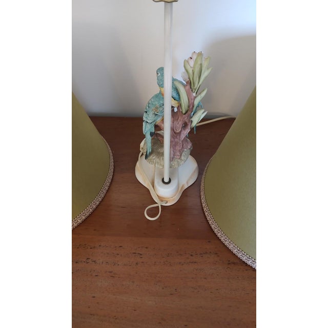 Green Pair of Vintage Lamps With Porcelain Birds For Sale - Image 8 of 11