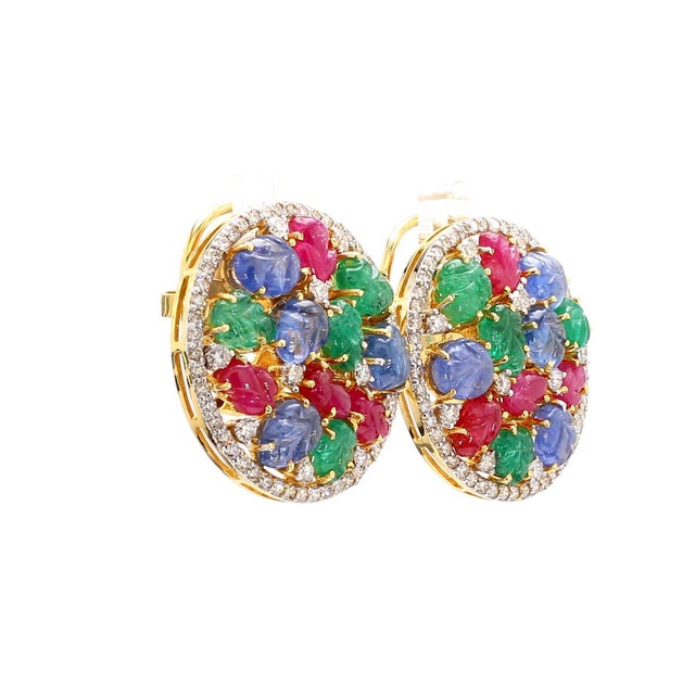 7 Carat Sapphire, Emerald, Ruby and 5 Carat Diamond 18k Gold Earrings - 2 Pieces For Sale - Image 10 of 11