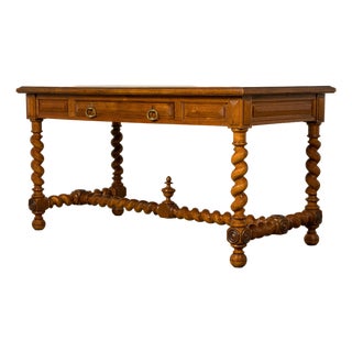 Late 19th Century French Louis XIII Oak Writing Desk With Barley Twist Legs For Sale