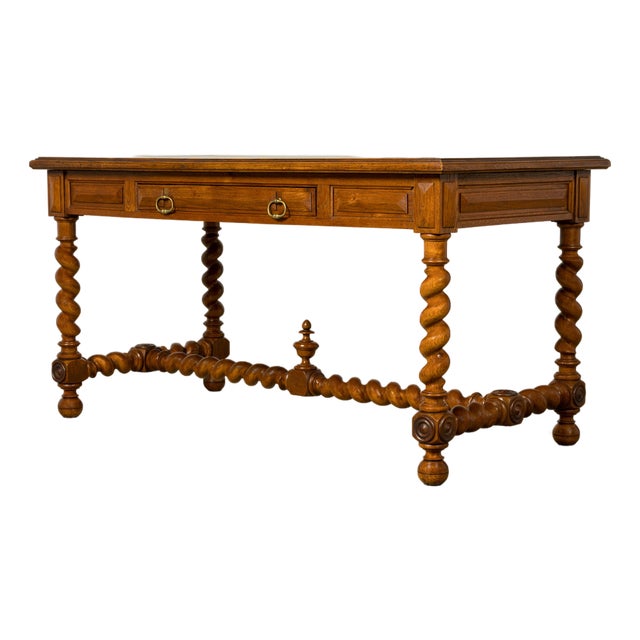 Late 19th Century French Louis XIII Oak Writing Desk With Barley Twist Legs For Sale