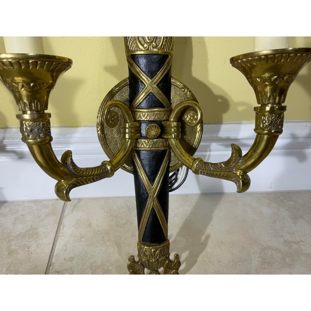 Pair of Vintage Neoclassical Bronze & Patinated Sconces - A Timeless Statement For Sale - Image 11 of 12