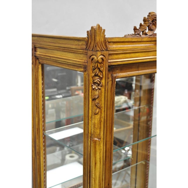 Brown Vintage French Baroque Style Carved Wood & Glass Curio China Display Cabinet For Sale - Image 8 of 16