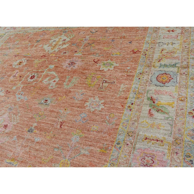Salmon Vibrant Floral Medley on Salmon Pink Hand-Knotted Rug by Keivan Woven Arts For Sale - Image 8 of 12