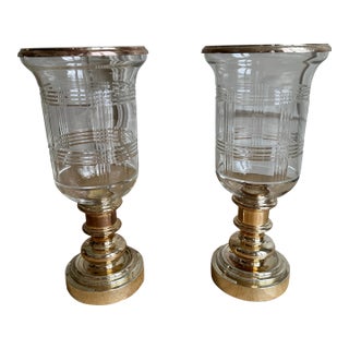 Vintage Ralph Lauren Home Glen Plaid Crystal and Silver Metal Hurricanes – A Pair For Sale