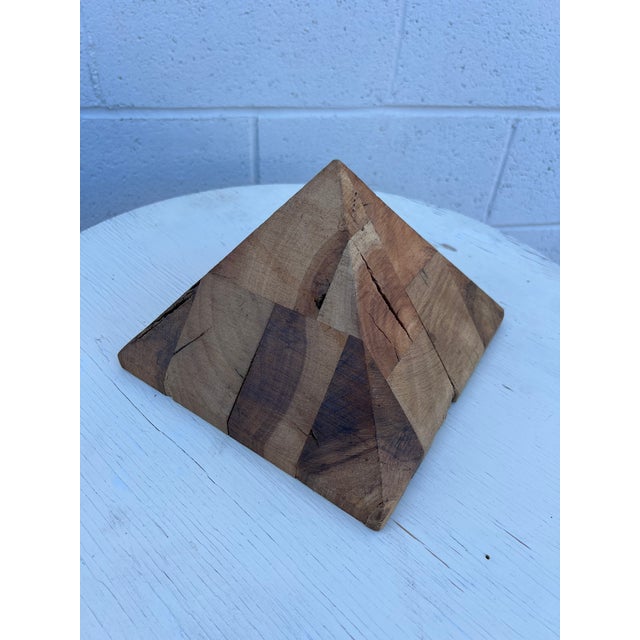 Mid-Century Modern Brutalist Solid Wood Pyramid Sculpture For Sale - Image 3 of 6