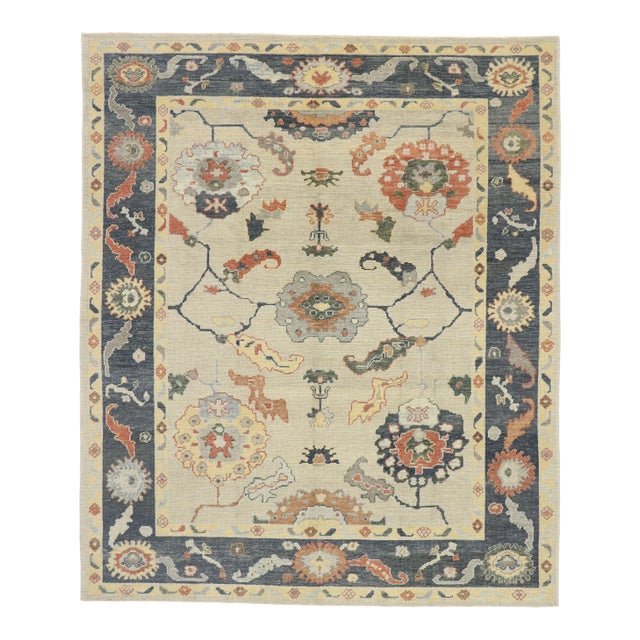 Earth-Tone Turkish Oushak Rug, 08'02 X 09'08 For Sale