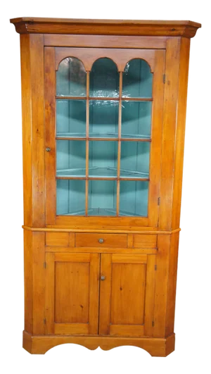 Antique Early American Primitive Pine Farmhouse Corner Cabinet Cupboard