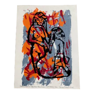 1990s Expressionist Style Figurative Nude Silkscreen Original Print