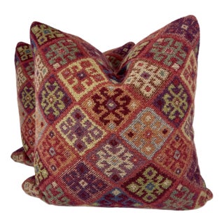 Schumacher "Kilim Weave" in Carmine 22" Pillows-A Pair For Sale