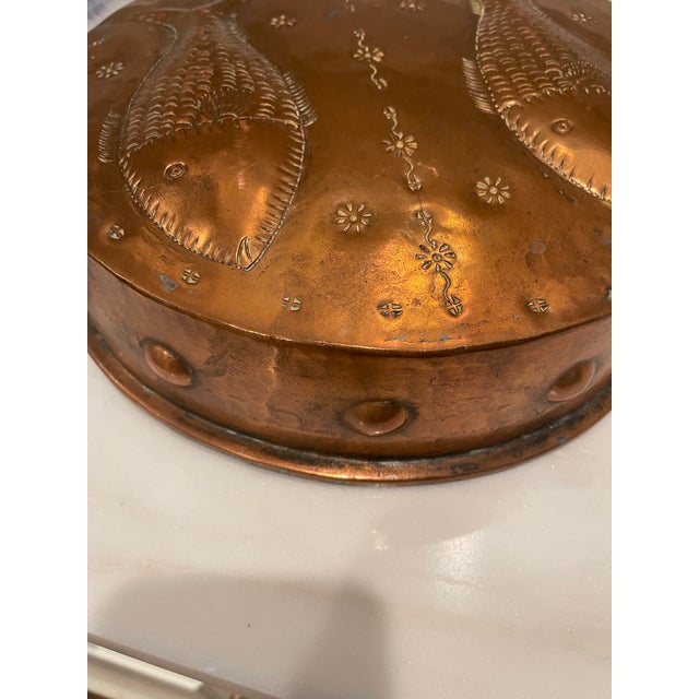 Vintage Copper and Brass Mold With Raised Fish Decorations on Front For Sale - Image 9 of 10