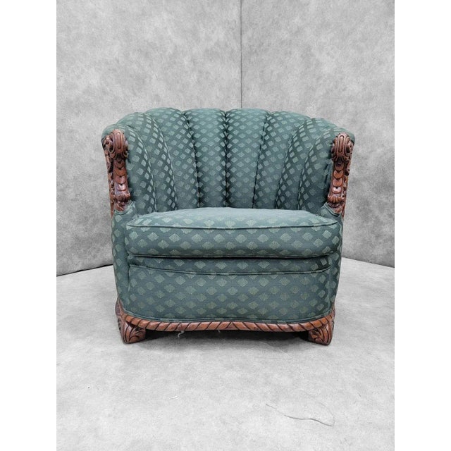Art Deco Carved Ornate Channel Back Curved Sofa, Lounge Chair and Ottoman for Reupholstery - Set of 3 For Sale - Image 10 of 12