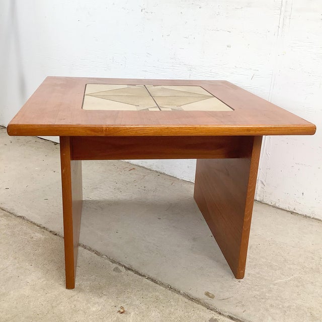 Danish Modern Teak Side Table With Geometric Tile Inset, 1960s–1970s For Sale - Image 9 of 18