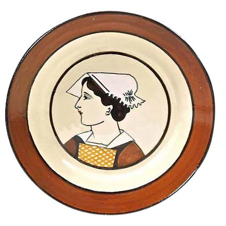 Antique French Quimper Maiden Plate For Sale